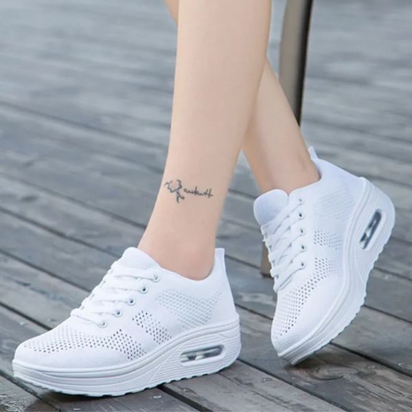 Women's Mesh Sneakers with Lace-Up Closure & Air Cushion Sole
