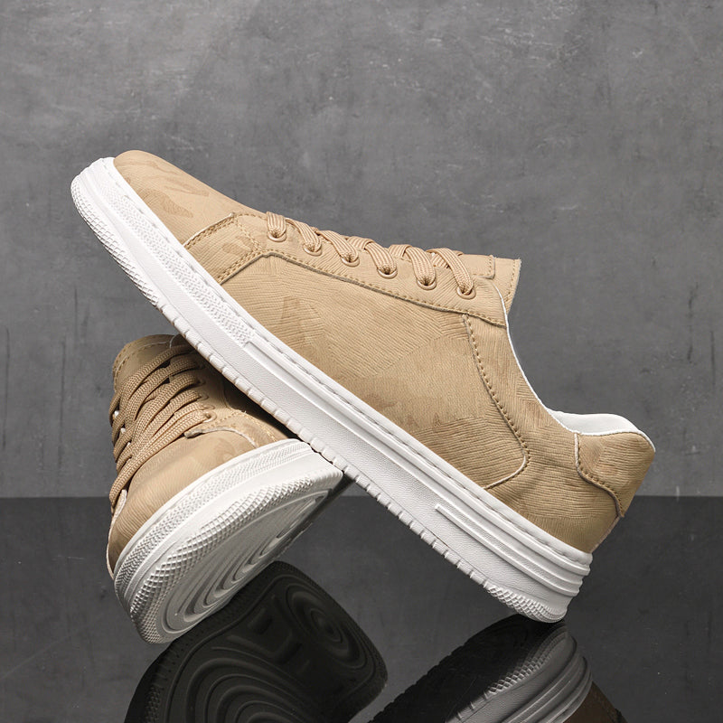 Men's Camo Print Lace-Up Sneakers — Sylvia Leather Low-Top Casual