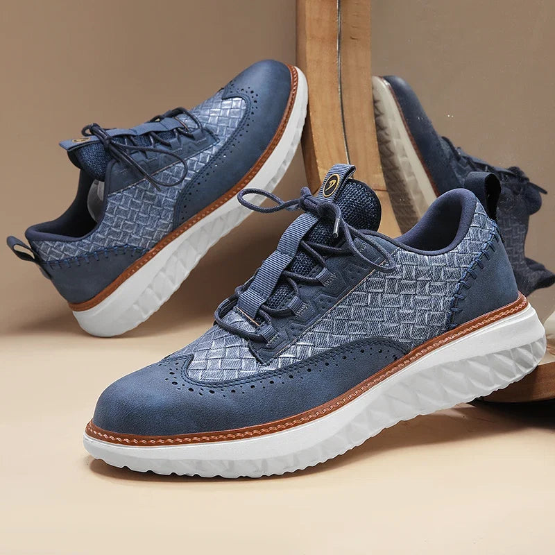 Men's Woven Leather Brogue Sneakers — Jenny Cushioned Lightweight Lace-Up