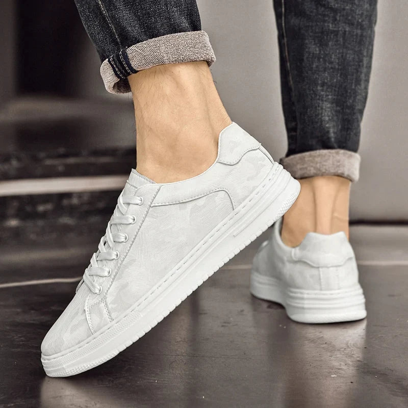 Men's Camo Print Lace-Up Sneakers — Sylvia Leather Low-Top Casual