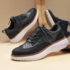 Men's Woven Leather Brogue Sneakers — Jenny Cushioned Lightweight Lace-Up
