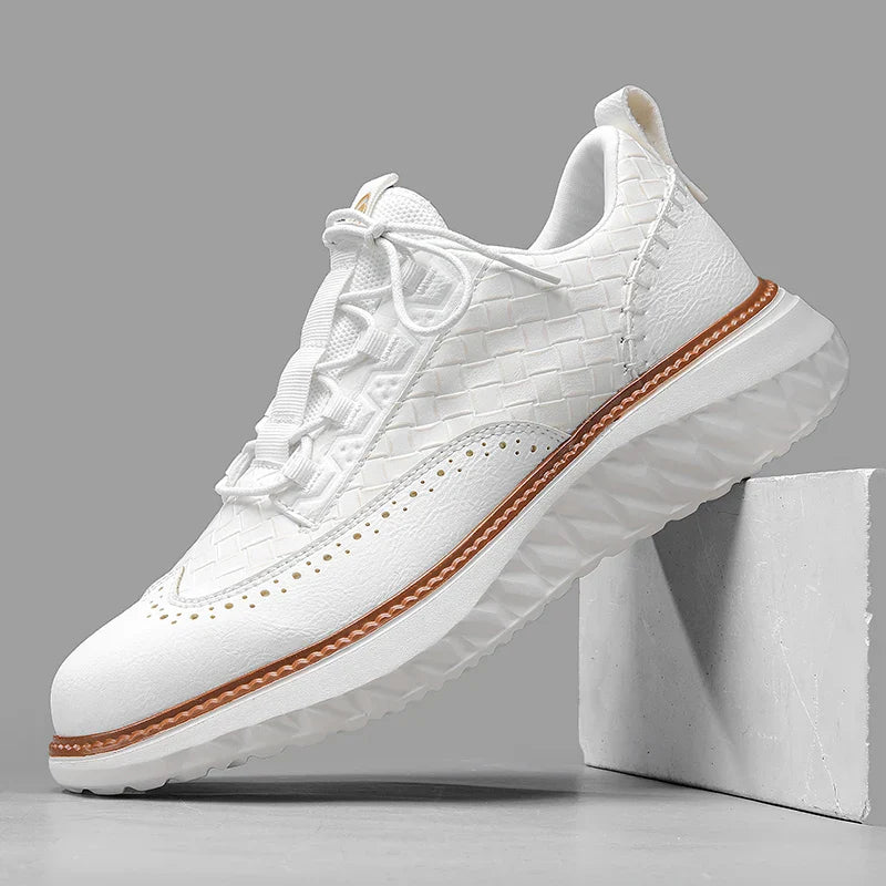 Men's Woven Leather Brogue Sneakers — Jenny Cushioned Lightweight Lace-Up