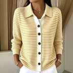 Women's Striped Knit Cardigan with Button-Front Collar & Relaxed Fit — Nellie