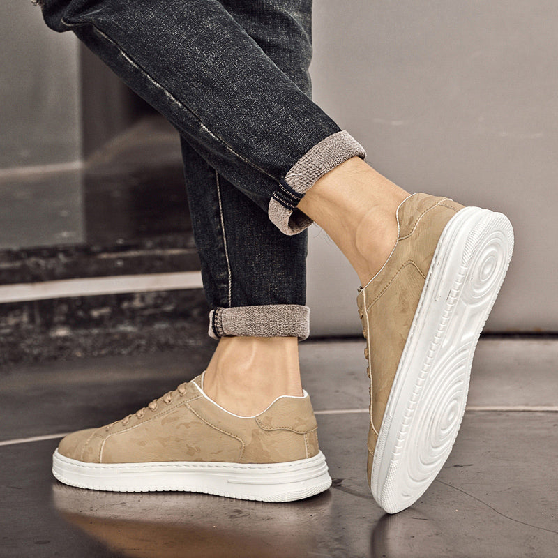 Men's Camo Print Lace-Up Sneakers — Sylvia Leather Low-Top Casual