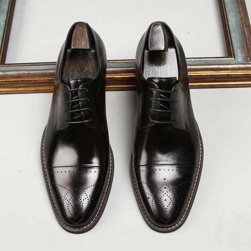 Men's Handcrafted Cap-Toe Oxford Shoes — Thomas Leather Brogue Lace-Up