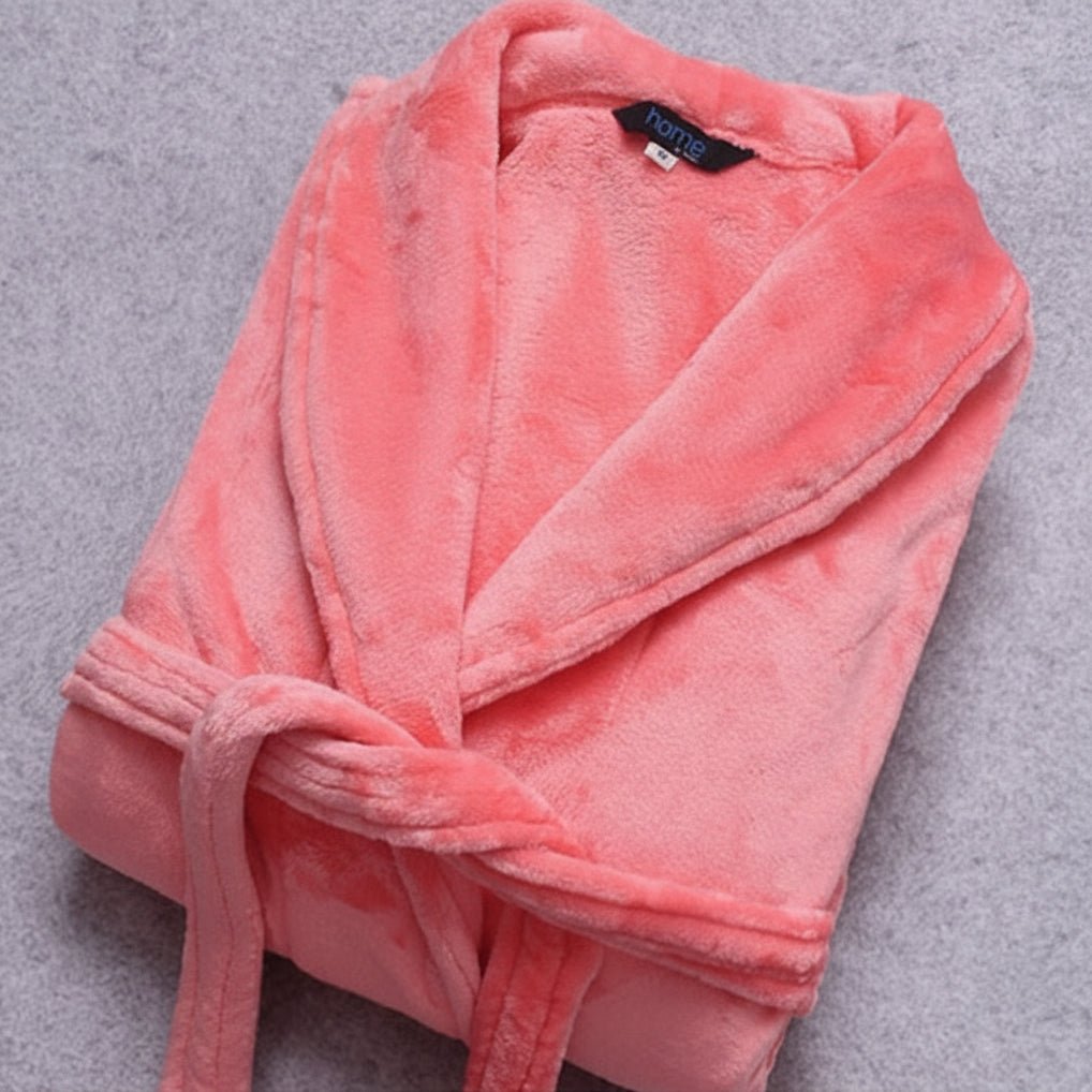 Women's Coral Fleece Bathrobe with Belted Wrap & Side Pockets