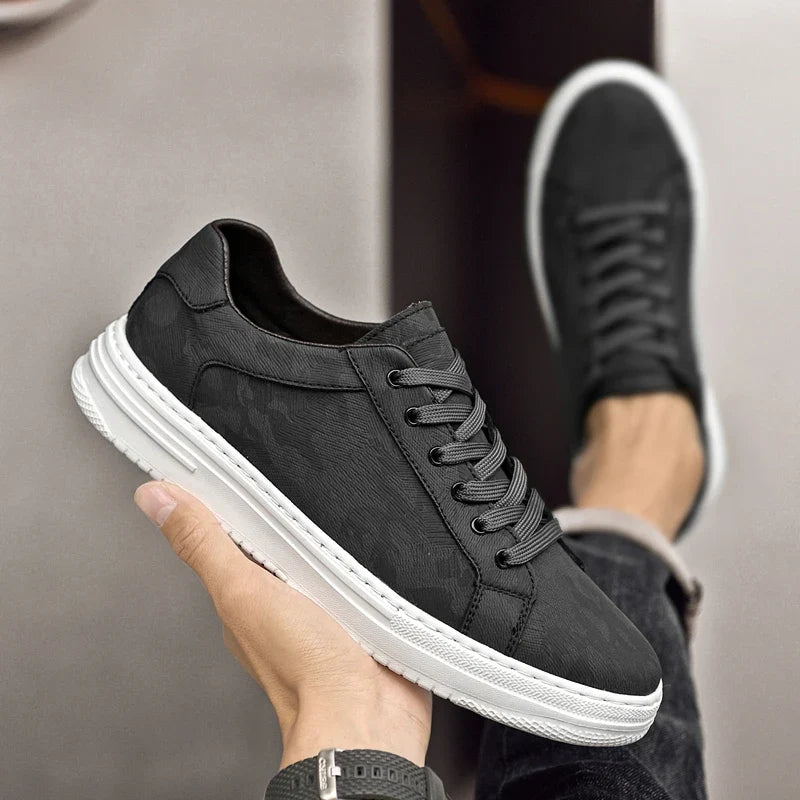 Men's Camo Print Lace-Up Sneakers — Sylvia Leather Low-Top Casual