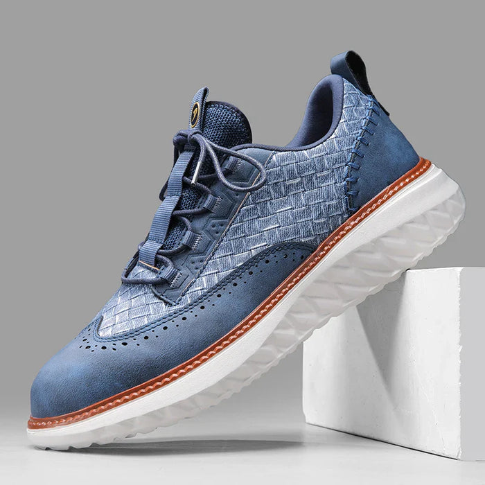 Men's Woven Leather Brogue Sneakers — Jenny Cushioned Lightweight Lace-Up