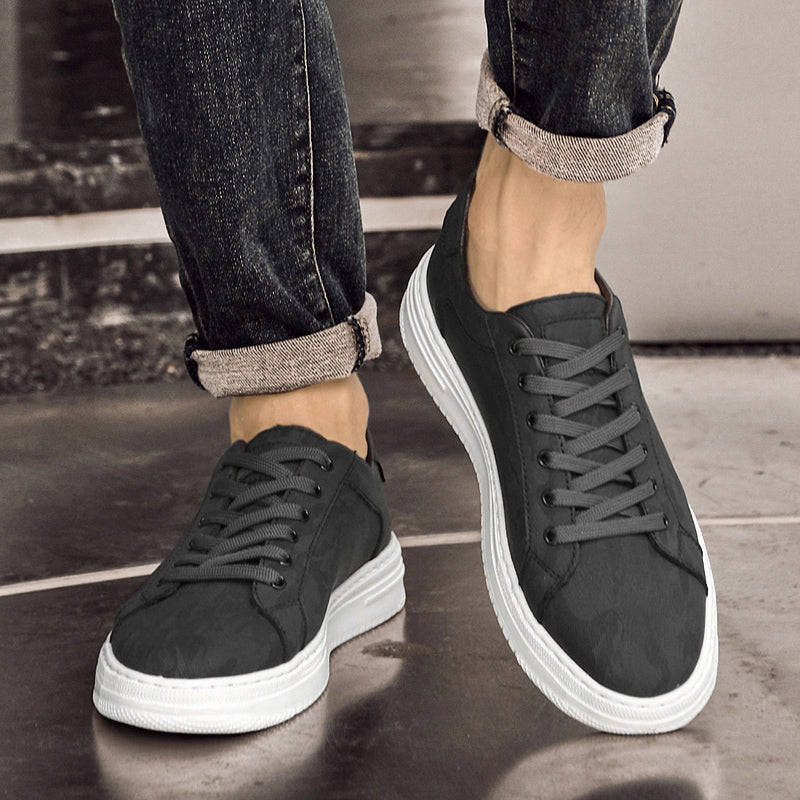 Men's Camo Print Lace-Up Sneakers — Sylvia Leather Low-Top Casual