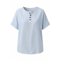 Sky Blue Blue Women's Striped Henley Top — Celia Relaxed-Fit Button-Placket Short Sleeve
