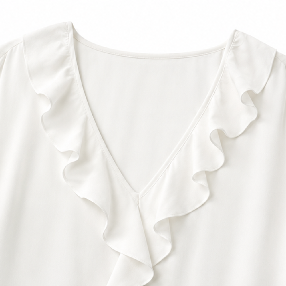 Women's Ruffle Loose Fit Blouse with V-Neck & Three-Quarter Sleeves — Bess