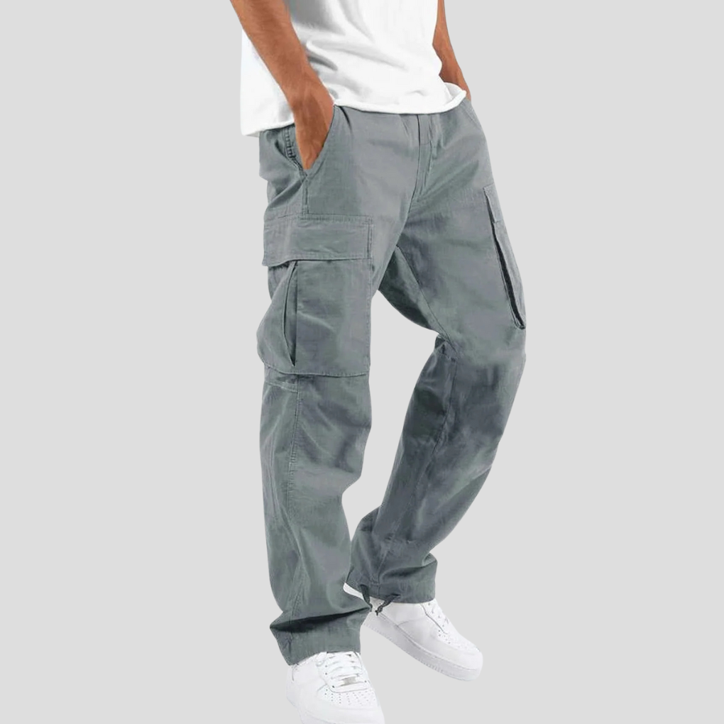 Grey Men's Cargo Trousers with Tapered Leg & Multiple Pockets