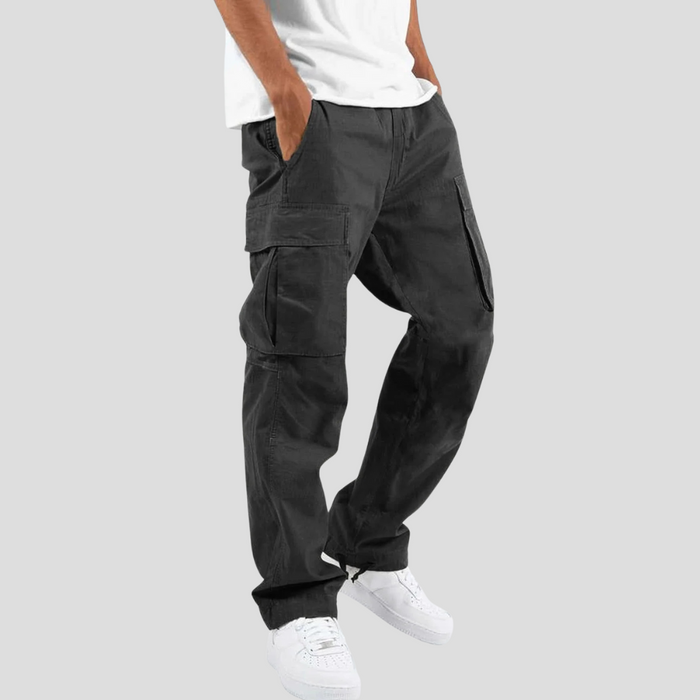 Black Men's Cargo Trousers with Tapered Leg & Multiple Pockets