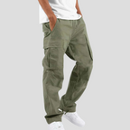 Dark Green Men's Cargo Trousers with Tapered Leg & Multiple Pockets