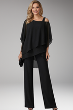 Black Women's Cold Shoulder Straight-Leg Jumpsuits — Maeve Draped Overlay Evening