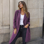 Purple Women's Winter Jacket with Wide Lapels & Longline Front-Button Design