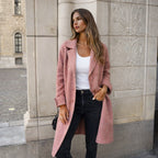 Pink Women's Winter Jacket with Wide Lapels & Longline Front-Button Design