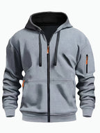 Men's Hooded Jacket with Zip-Up Front & Multi-Pocket Design