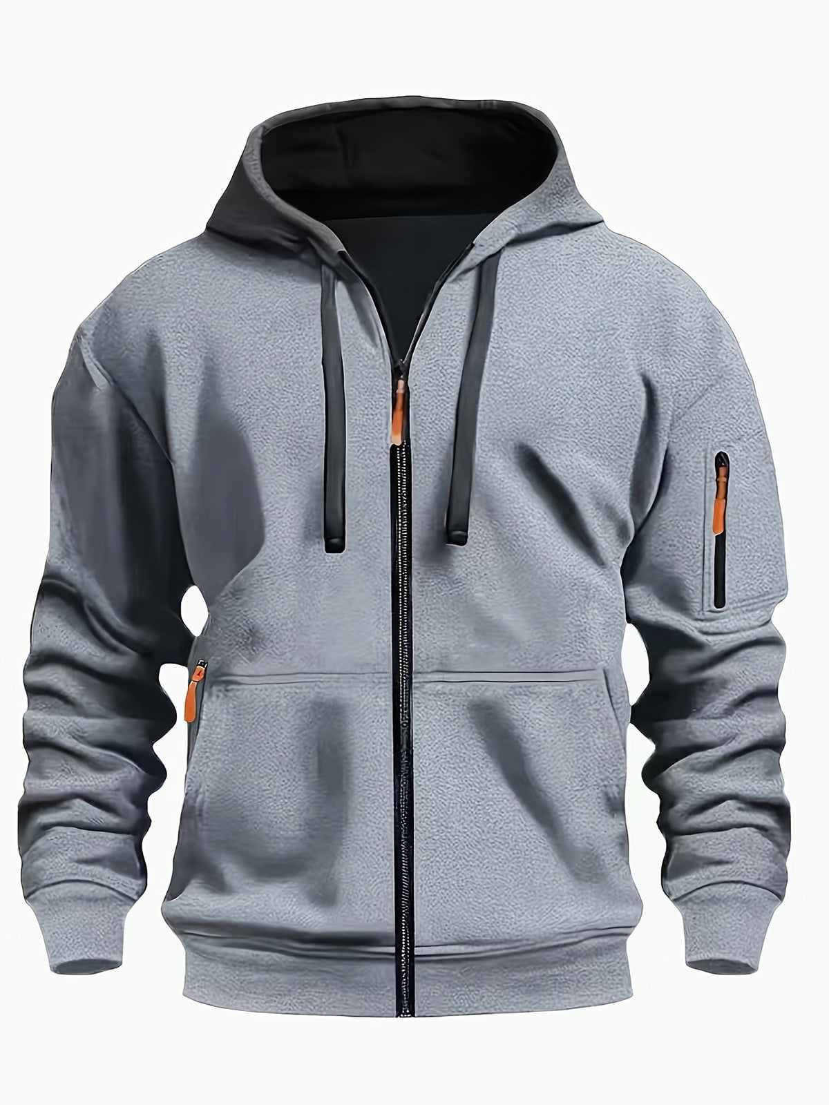 Men's Hooded Jacket with Zip-Up Front & Multi-Pocket Design