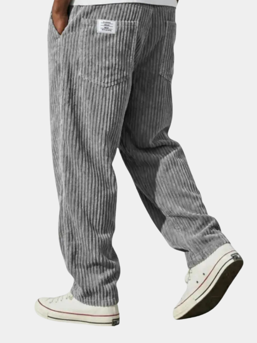 Men's Relaxed Corduroy Pants with Adjustable Drawstring Waist & Back Pockets