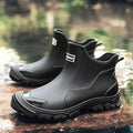 Black Women's Ankle Rain Boots — Ivy Cushioned Waterproof Slip-On - Front Pair Outdoor