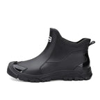 Black Women's Ankle Rain Boots — Ivy Cushioned Waterproof Slip-On - Studio Side Profile