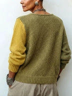 Yellow Women's Color Block Sweater with Asymmetric Buttons & Relaxed Fit - Back Detail