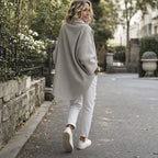 Women's Cape Jacket with Asymmetric Button Collar & Relaxed Drape - Back Full Street