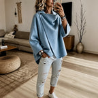Light Blue Women's Cape Jacket with Asymmetric Button Collar & Relaxed Drape