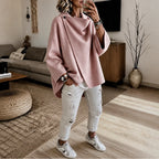Pink Women's Cape Jacket with Asymmetric Button Collar & Relaxed Drape