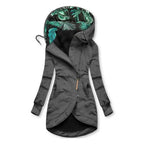 Grey Women's Hooded Jacket with Asymmetric Zip & Tropical-Lined Hood — Roisin