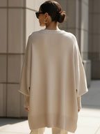 Women's Asymmetrical Sweater with Ribbed Trim & Oversized Batwing Sleeves - Back Full