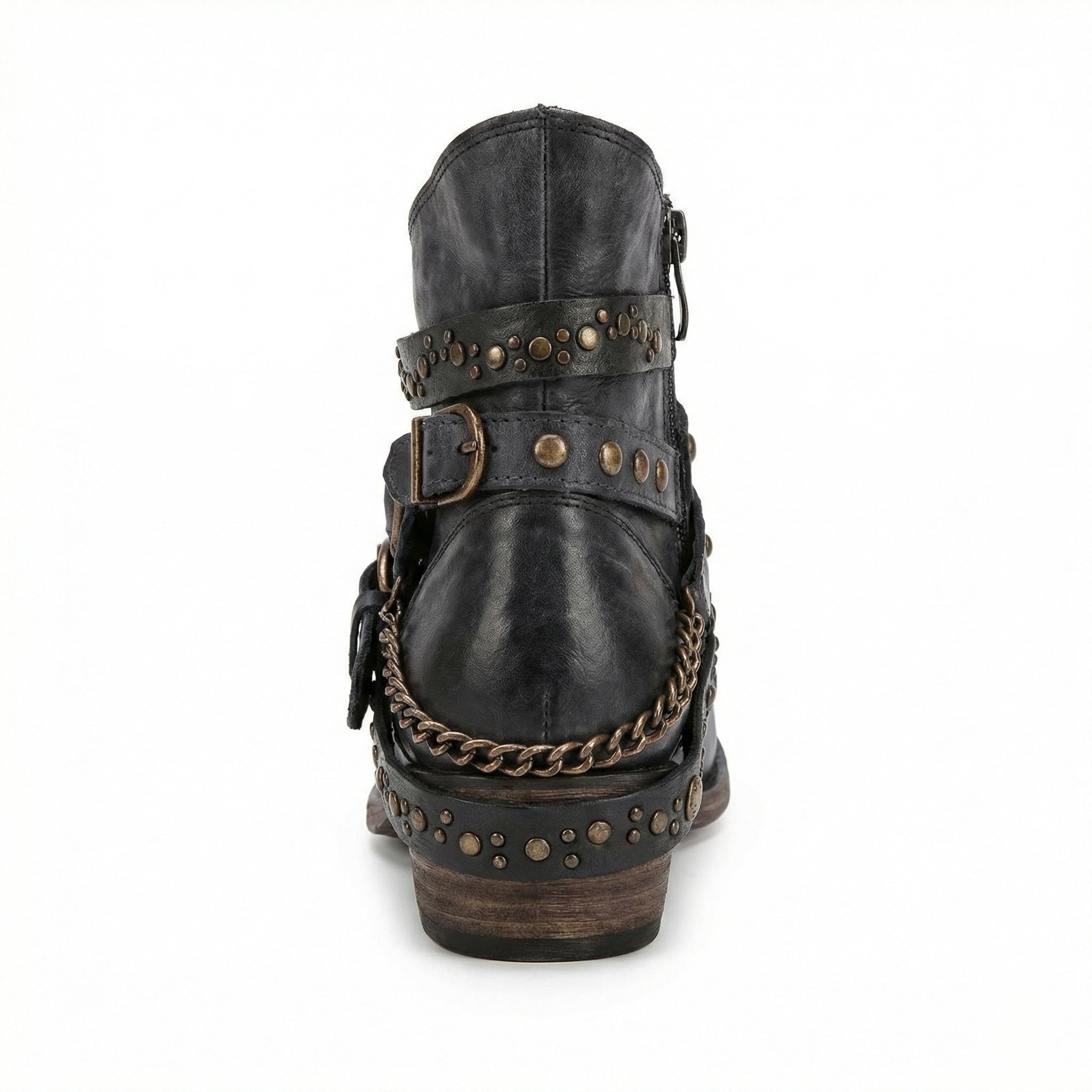 Women's Vintage Chain Boots with Studded Straps & Buckle Detail — Kate