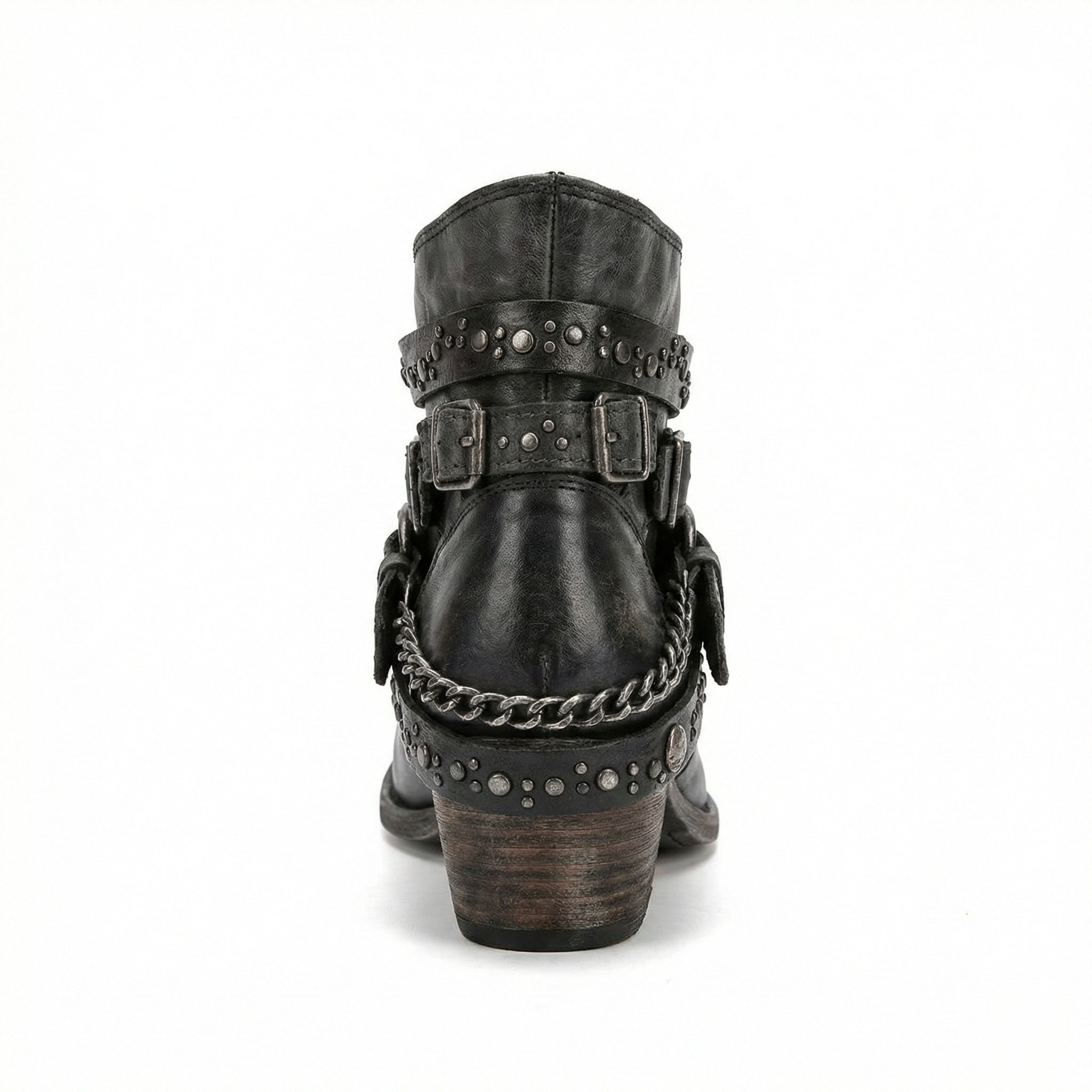 Women's Vintage Chain Boots with Studded Straps & Buckle Detail — Kate
