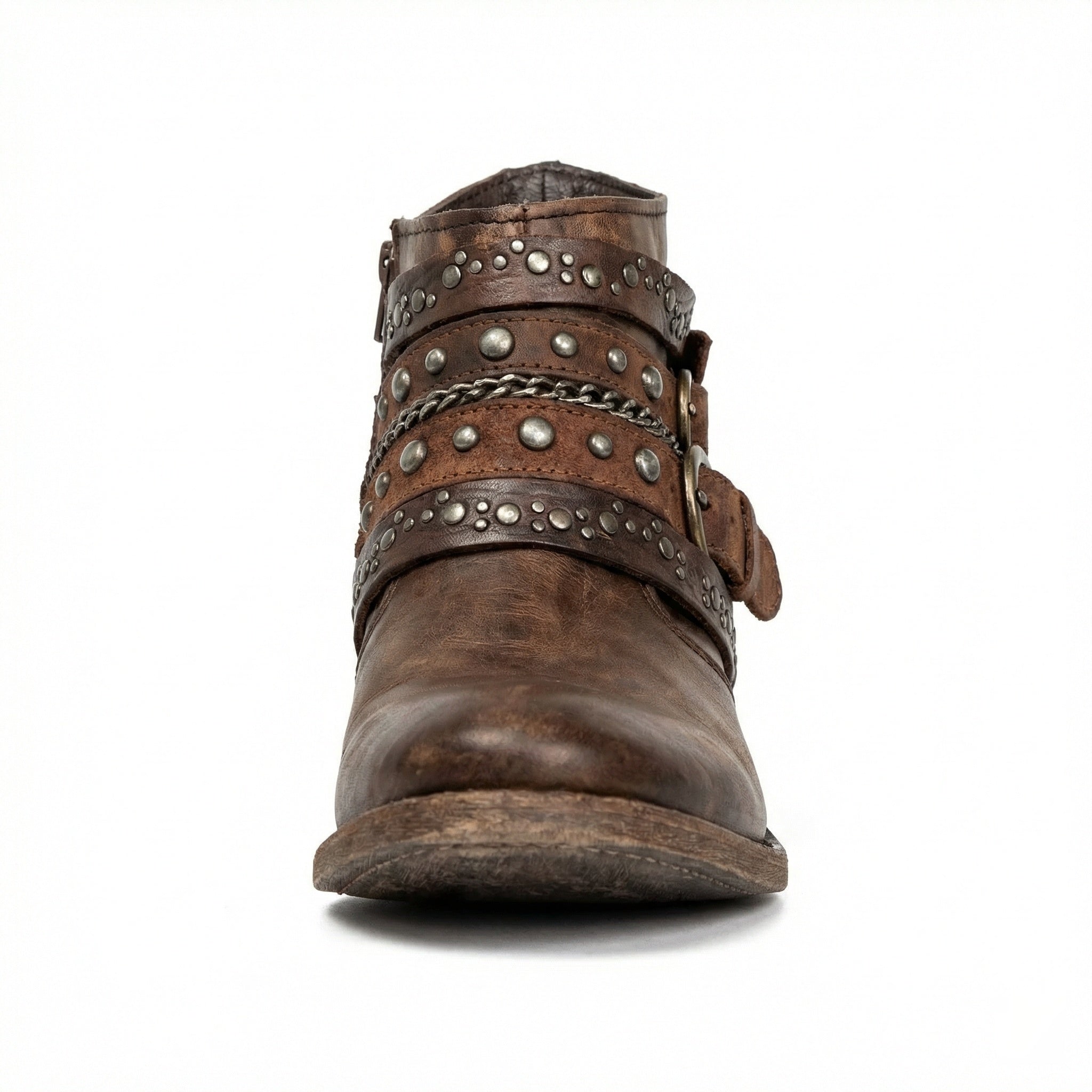 Women's Vintage Chain Boots with Studded Straps & Buckle Detail — Kate