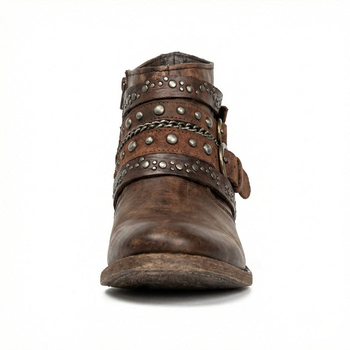 Women's Vintage Chain Boots with Studded Straps & Buckle Detail — Kate