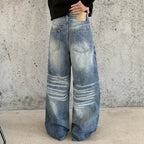 Blue Men's Baggy Jeans with High-Waisted Relaxed Fit & Whisker Fading - Back Full View