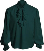 Green Men's Baroque Ruffle Shirt with Stand-Up Collar & Lace Cuffs - Shirt Green