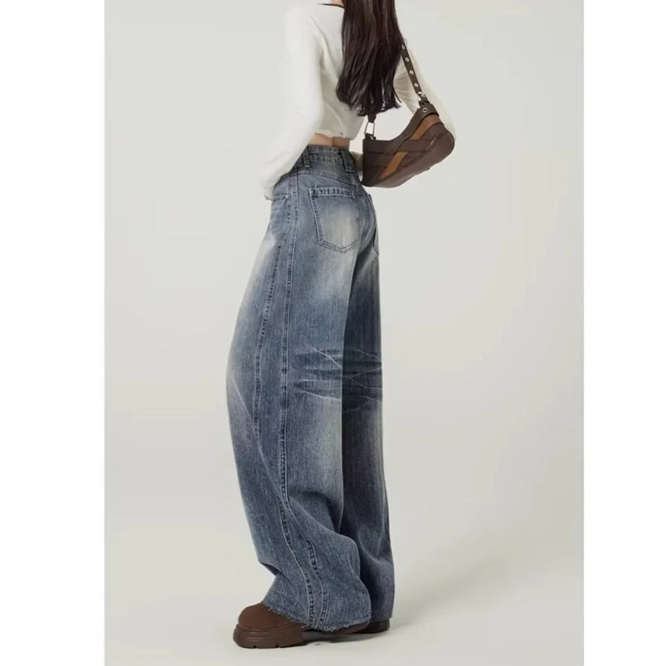Blue Women's High Waist Barrel Leg Jeans — Ingrid Everyday Wide-Leg Washed - Back Full