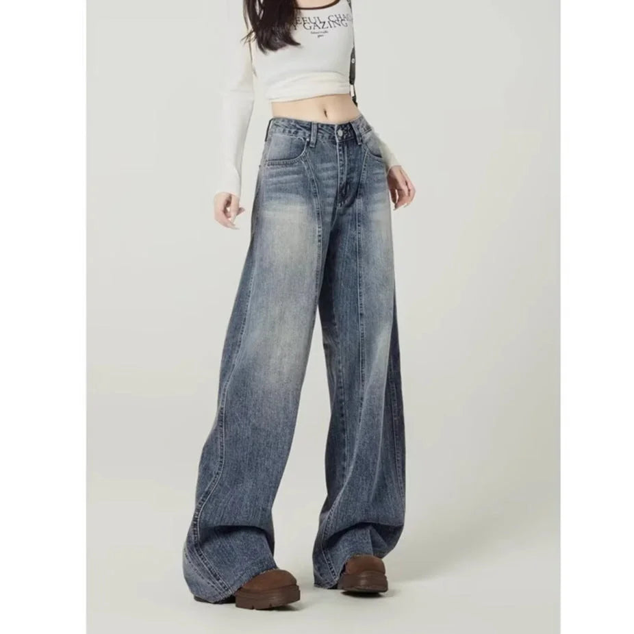 Blue Women's High Waist Barrel Leg Jeans — Ingrid Everyday Wide-Leg Washed - Front Angle