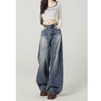 Blue Women's High Waist Barrel Leg Jeans — Ingrid Everyday Wide-Leg Washed - Front Full