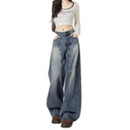 Blue Women's High Waist Barrel Leg Jeans — Ingrid Everyday Wide-Leg Washed - Front Pose