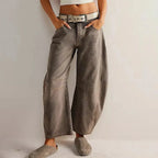 Gray Women's High-Waisted Barrel Leg Jeans — Dot Denim Curved-Seam Relaxed - Front Full Belt Slides