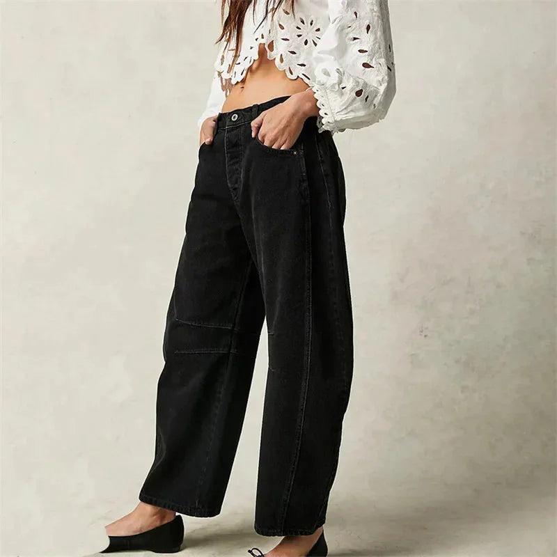Women's High-Waisted Barrel Leg Jeans — Dot Denim Curved-Seam Relaxed