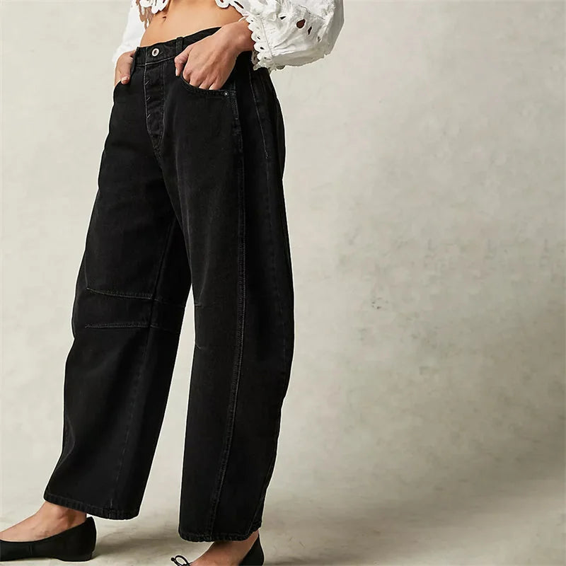 Women's High-Waisted Barrel Leg Jeans — Dot Denim Curved-Seam Relaxed