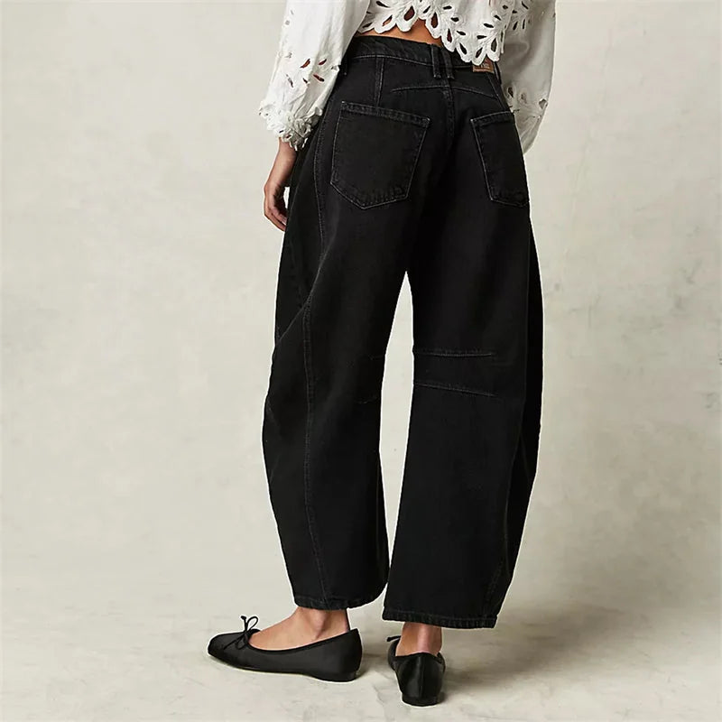 Women's High-Waisted Barrel Leg Jeans — Dot Denim Curved-Seam Relaxed