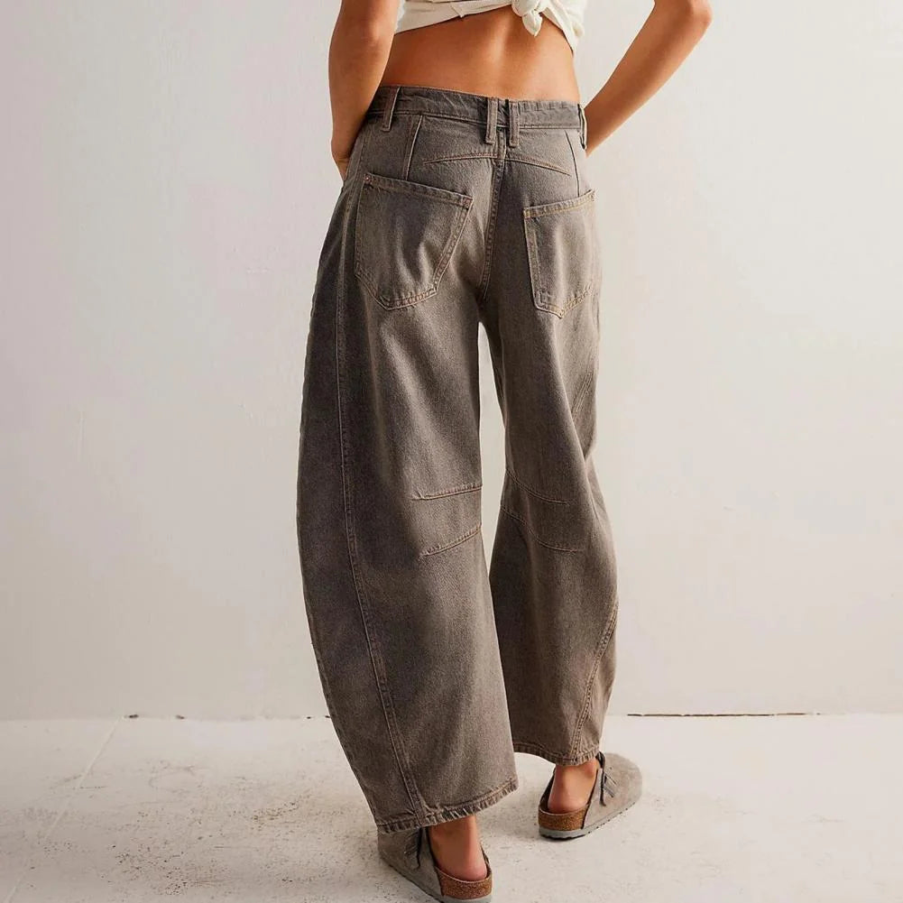 Women's High-Waisted Barrel Leg Jeans — Dot Denim Curved-Seam Relaxed