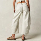 White Women's High-Waisted Barrel Leg Jeans — Dot Denim Curved-Seam Relaxed - Back Full Sandals