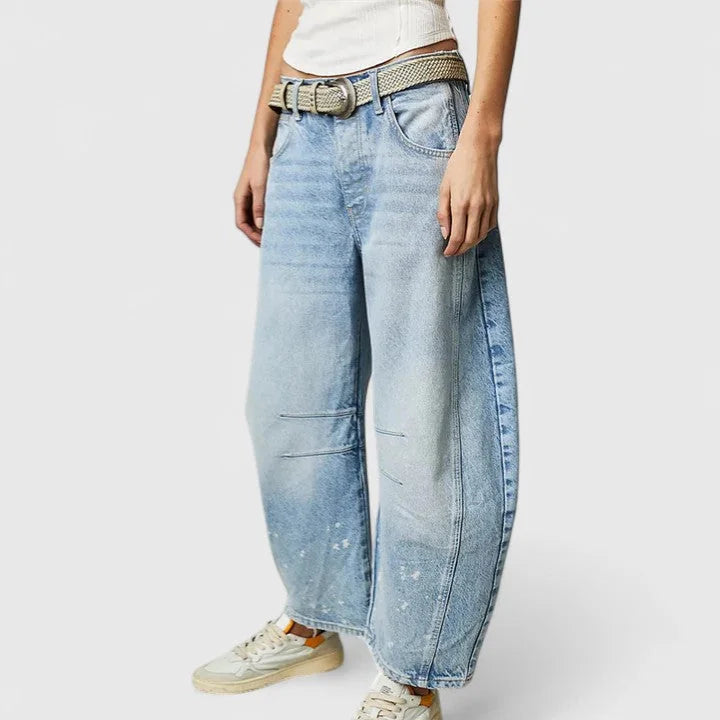 Women's High Waist Barrel Leg Jeans — Gabrielle Stretch Relaxed-Fit Pockets
