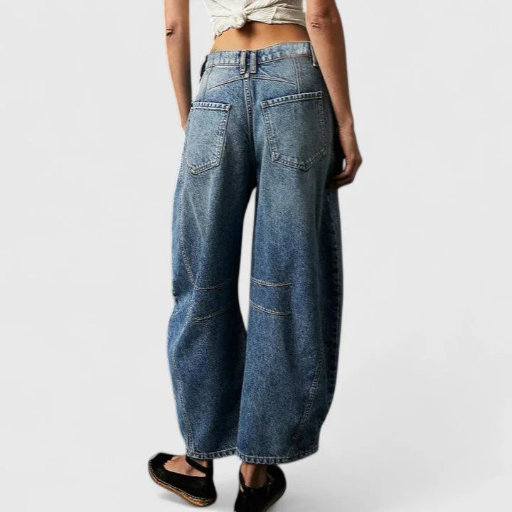 Women's High Waist Barrel Leg Jeans — Gabrielle Stretch Relaxed-Fit Pockets